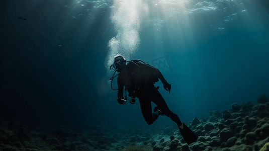 一个人在深海潜水