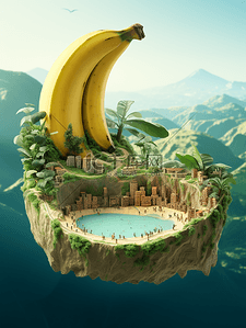 水果背景图片_3D立体黄色香蕉背景1