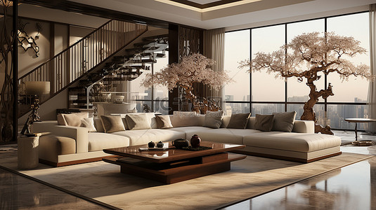 设计中式背景图片_新中式客厅设计奢华