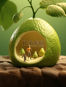 卡通小人背景图片_3D立体绿色的梨子背景4
