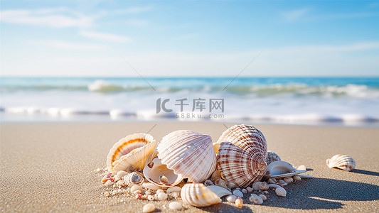 沙滩背景图片_沙滩贝壳海边夏季小清新背景