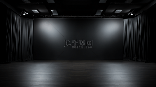 暗色舞台背景图片_用3D渲染出一个黑色背景的黑暗空荡房间和混凝土地板上的昏暗光线。