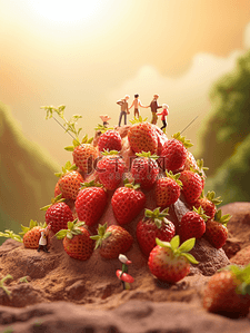 卡通小人背景图片_3D立体红色草莓背景4