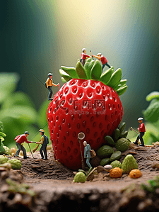 3D立体红色草莓背景3