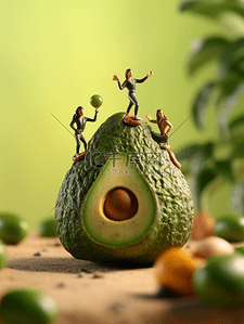 卡通小人背景图片_3D立体绿色的梨子背景3