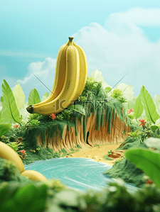 水果背景图片_3D立体黄色香蕉背景2
