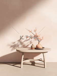 电商风格背景背景图片_新中式暖色桌子电商背景1