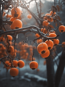 霜降柿子背景图片_黄色柿子树霜降节气背景8