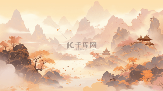 中国风唯美秋季山水风景背景4