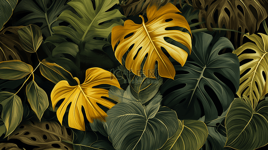 水彩蕉叶背景图片_热带黑金蕉叶芋。