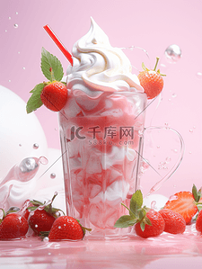 唯美夏日草莓奶油冰激凌背景2
