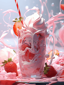 唯美夏日草莓奶油冰激凌背景11