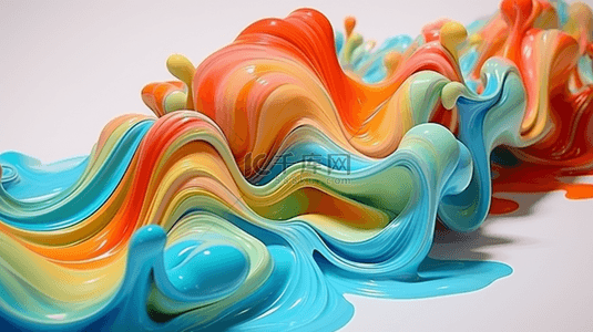 3D绘画的卷曲抽象螺旋笔刷流动的丝带形状液体墨水动态艺术波浪。