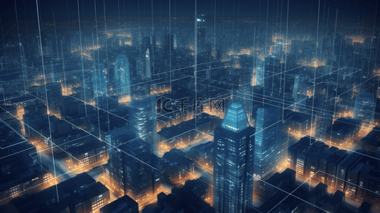 3D立体城市光感夜景建筑背景6