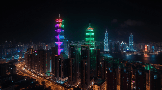 夜晚光效背景背景图片_3D立体彩色城市夜晚光效建筑背景13