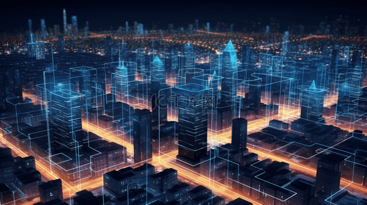 3D立体城市光感夜景建筑背景20