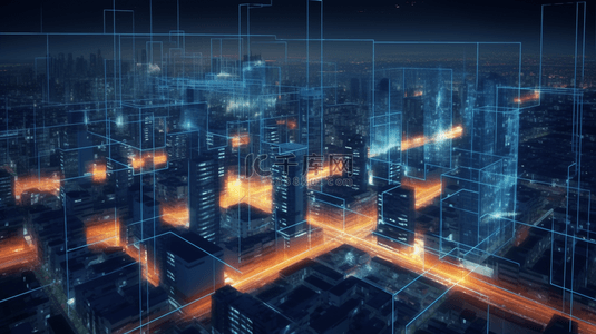 夜景城市科技背景图片_3D立体城市光感夜景建筑背景26