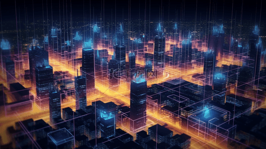 夜景城市科技背景图片_3D立体城市光感夜景建筑背景21