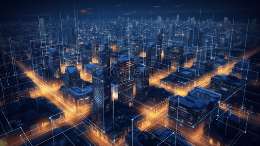 3D立体城市光感夜景建筑背景8
