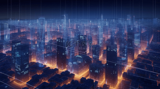 夜景城市科技背景图片_3D立体城市光感夜景建筑背景14