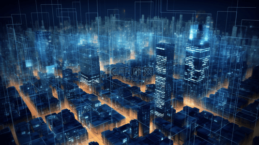 夜景城市科技背景图片_3D立体城市光感夜景建筑背景25