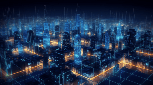 夜景城市科技背景图片_3D立体城市光感夜景建筑背景13