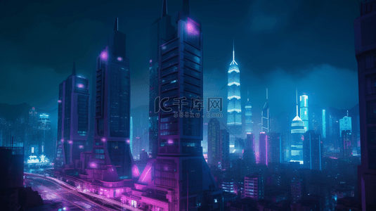 3D立体彩色城市夜晚光效建筑背景9