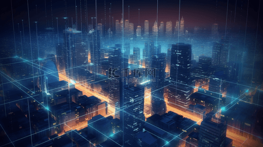 3D立体城市光感夜景建筑背景18