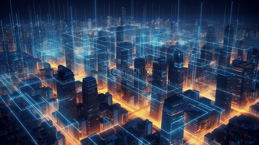 夜景城市科技背景图片_3D立体城市光感夜景建筑背景17