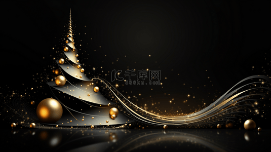 黑色背景下的金闪闪的圣诞横幅