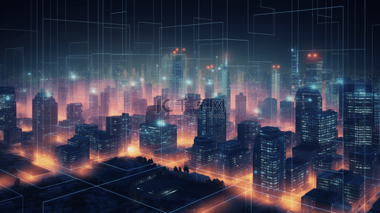 3D立体城市光感夜景建筑背景15
