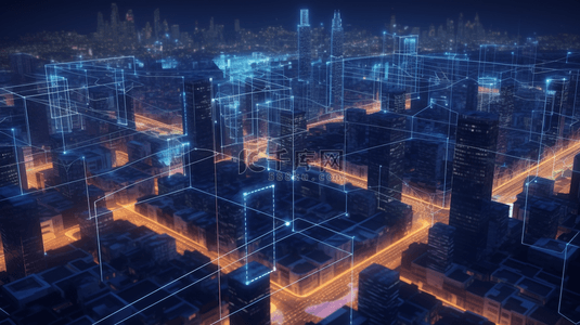 3D立体城市光感夜景建筑背景9