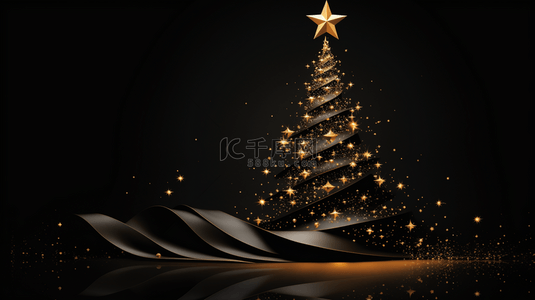 黑色圣诞背景背景图片_黑色背景下的金闪闪的圣诞横幅