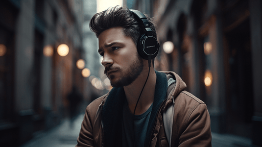 男性带耳机听音乐的男人