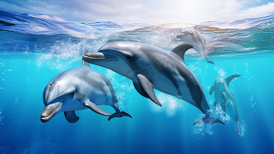在海水中游泳的海豚