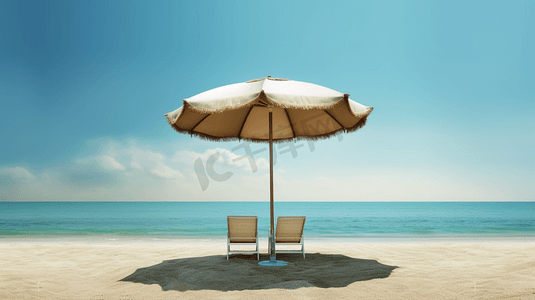 夏天夏季夏日旅游旅行度假太阳伞沙滩大海海洋海边假期遮阳摄影图配图