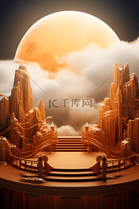 中秋节3d背景图片_3D中国风圆月中秋产品展示展台