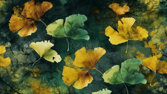 五颜六色的叶子银杏叶植物园花卉叶子无缝背景图案织物壁纸纹理背景纹理包装图