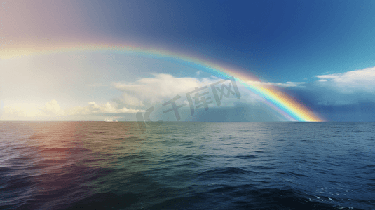 海面远山摄影照片_海面上的彩虹2