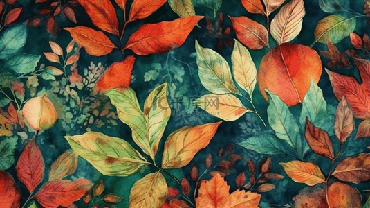 叶子的水彩秋天装饰品叶植物园花卉叶子无缝背景图案织物壁纸打印纹理背景纹理