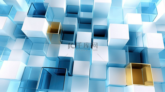 蓝白抽象方块几何半透明拼接13