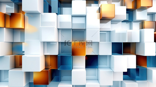 蓝白抽象方块几何半透明拼接11
