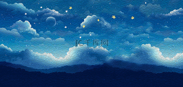 星空背景图片_油画风格蓝色星空