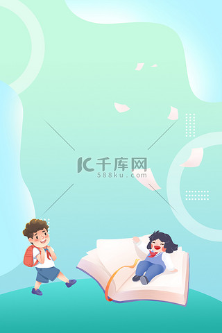 书背景图片_开学季学生蓝色卡通背景