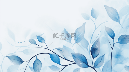抽象叶子背景图片_蓝色古风水彩叶子背景