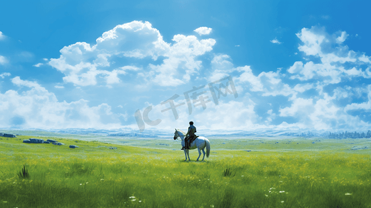 一个人在草原骑马