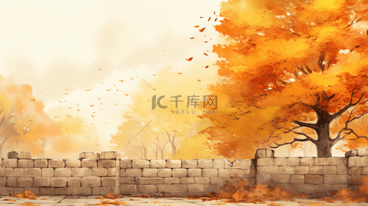秋日落叶围墙唯美风景背景18