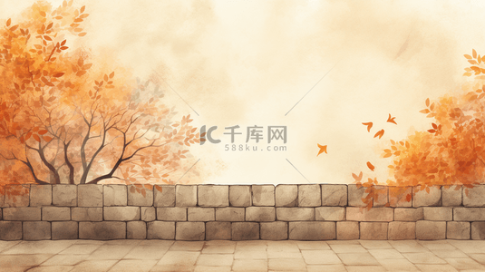 秋日落叶围墙唯美风景背景4