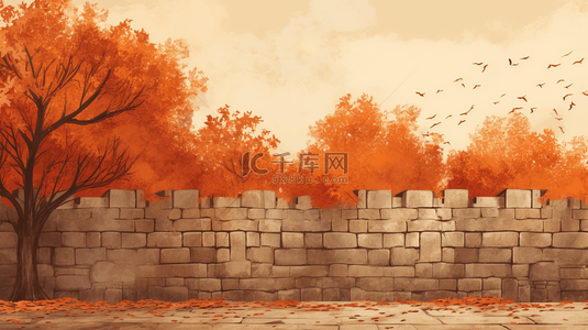 秋日落叶围墙唯美风景背景16