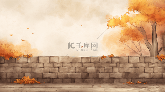 秋日落叶围墙唯美风景背景9